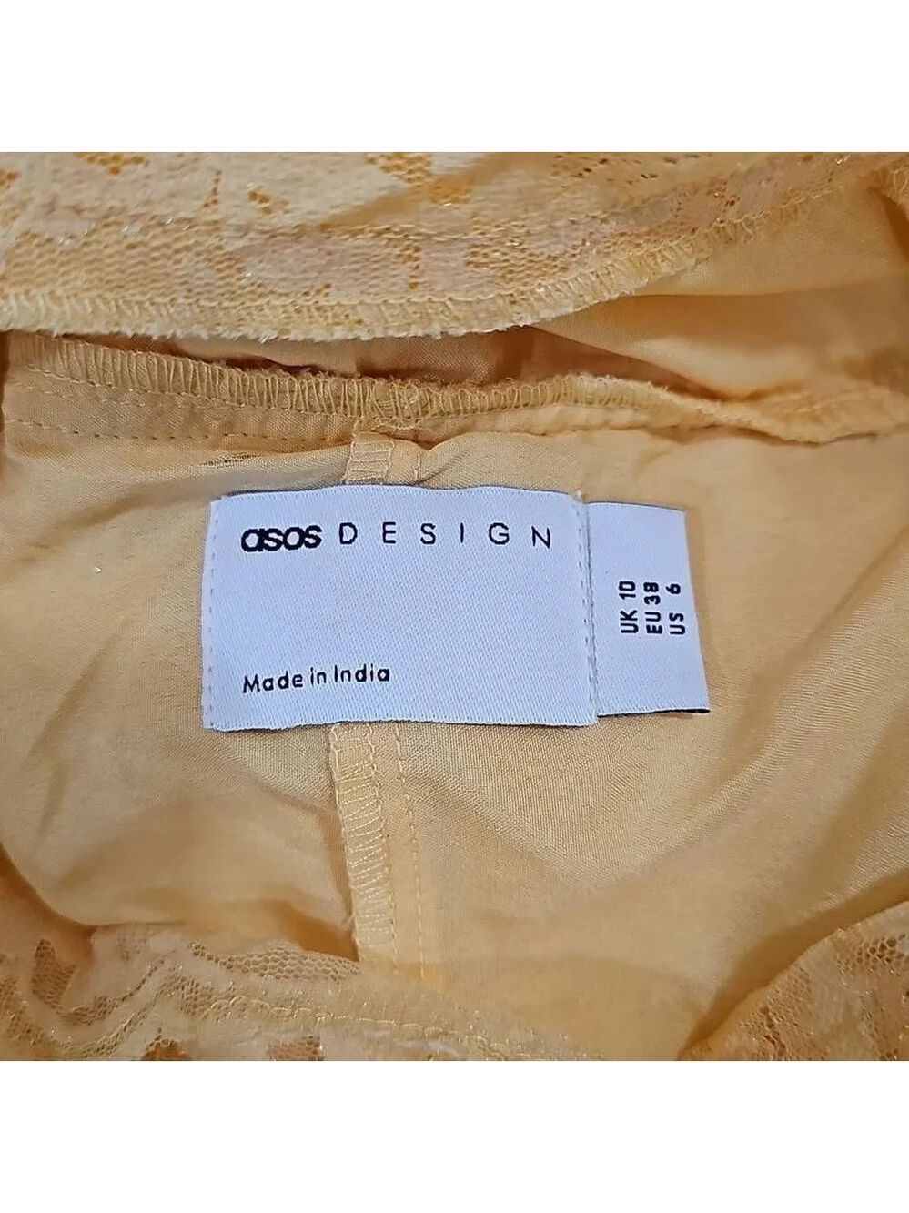 ASOS DESIGN lace insert cut out textured pleated midi dress in lemon yellow Sz 6 - Picture 4 of 12